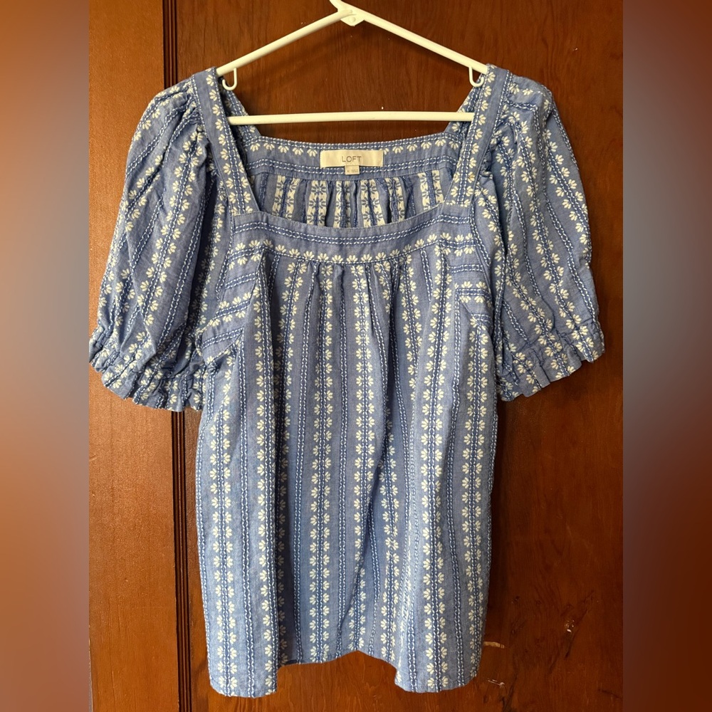LOFT Blue and White Floral Blouse